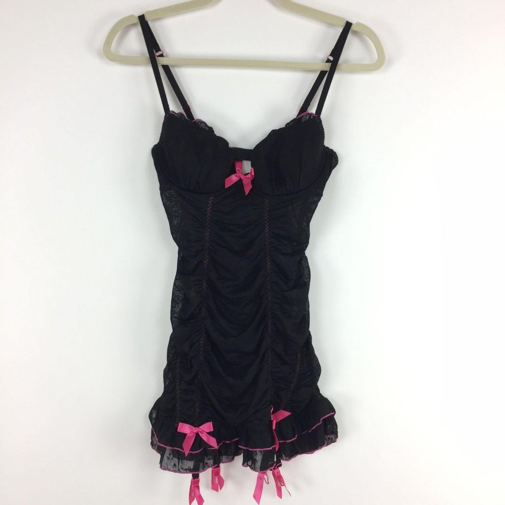 Victoria's Secret Black Chemise with Pink Bows